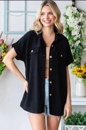 Short Sleeve Ribbed Shacket