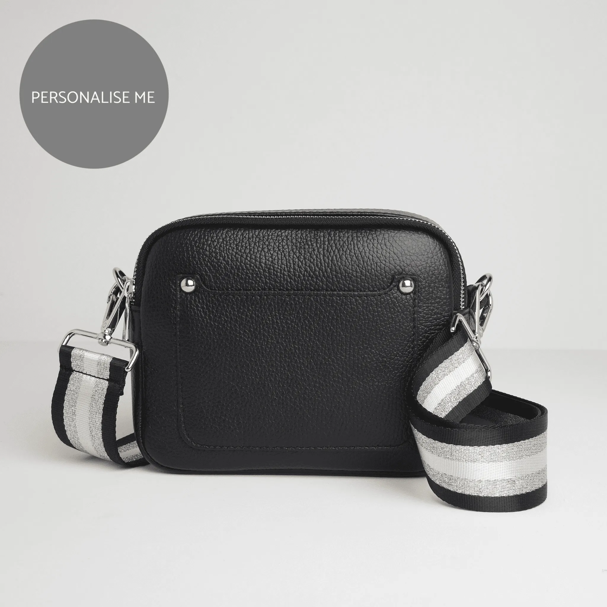 Sienna Crossbody Bag in Black with Black and Silver Sparkle Strap