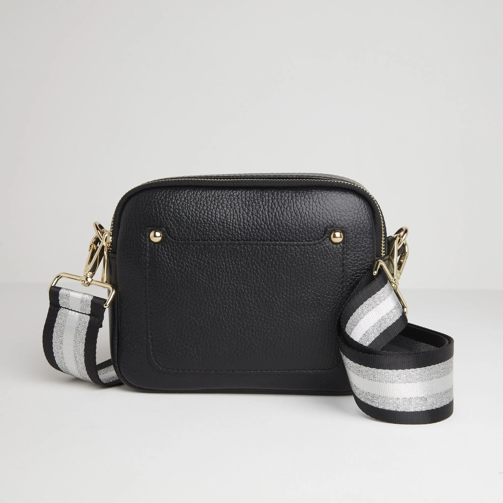 Sienna Crossbody Bag in Black with Black and Silver Sparkle Strap