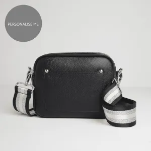 Sienna Crossbody Bag in Black with Black and Silver Sparkle Strap