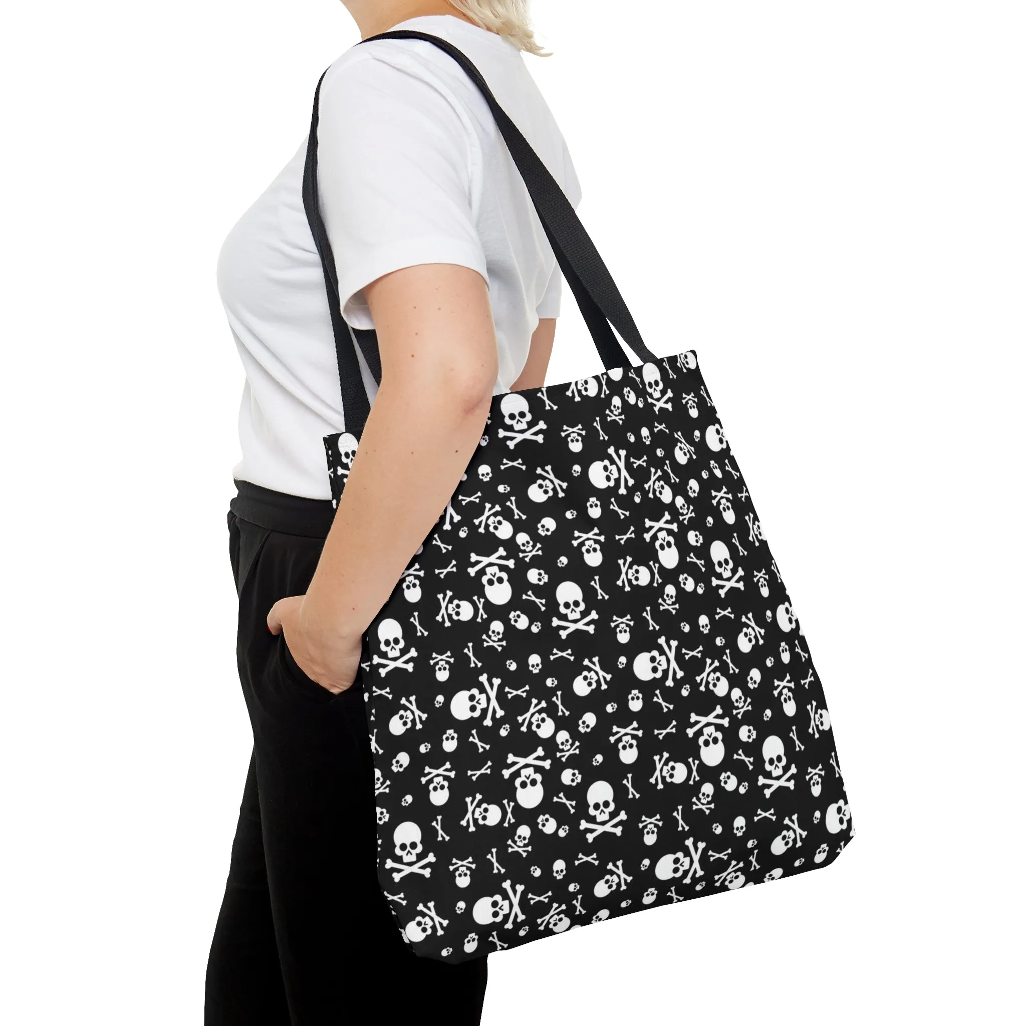 Skull and Crossbones Tote Bag, Goth Tote Bag, Polyester Canvas Tote Bag, Shopping Bag, Reusable Tote