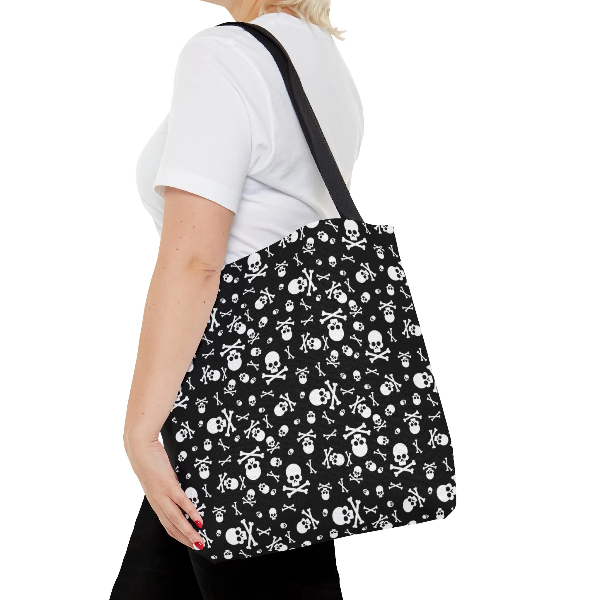 Skull and Crossbones Tote Bag, Goth Tote Bag, Polyester Canvas Tote Bag, Shopping Bag, Reusable Tote