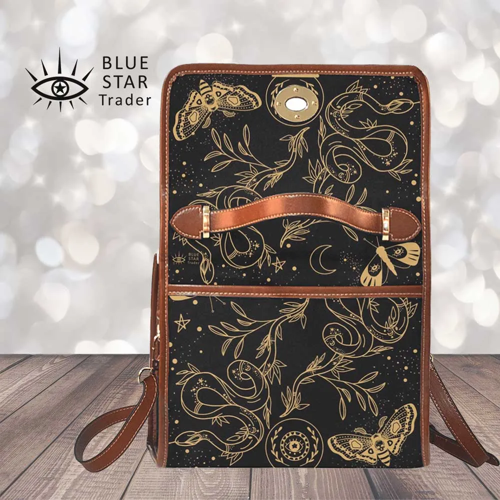 Snake and Moths Black Canvas Purse