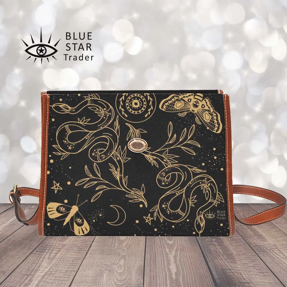 Snake and Moths Black Canvas Purse