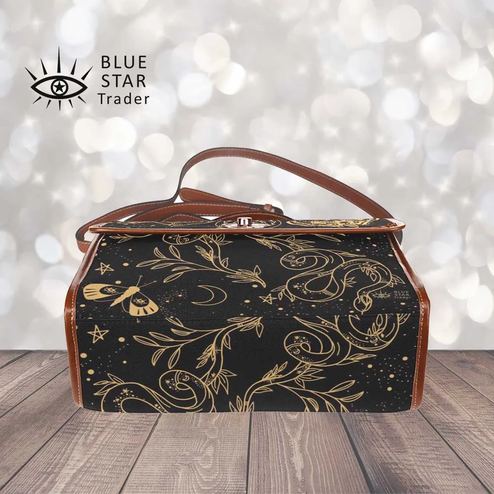 Snake and Moths Black Canvas Purse