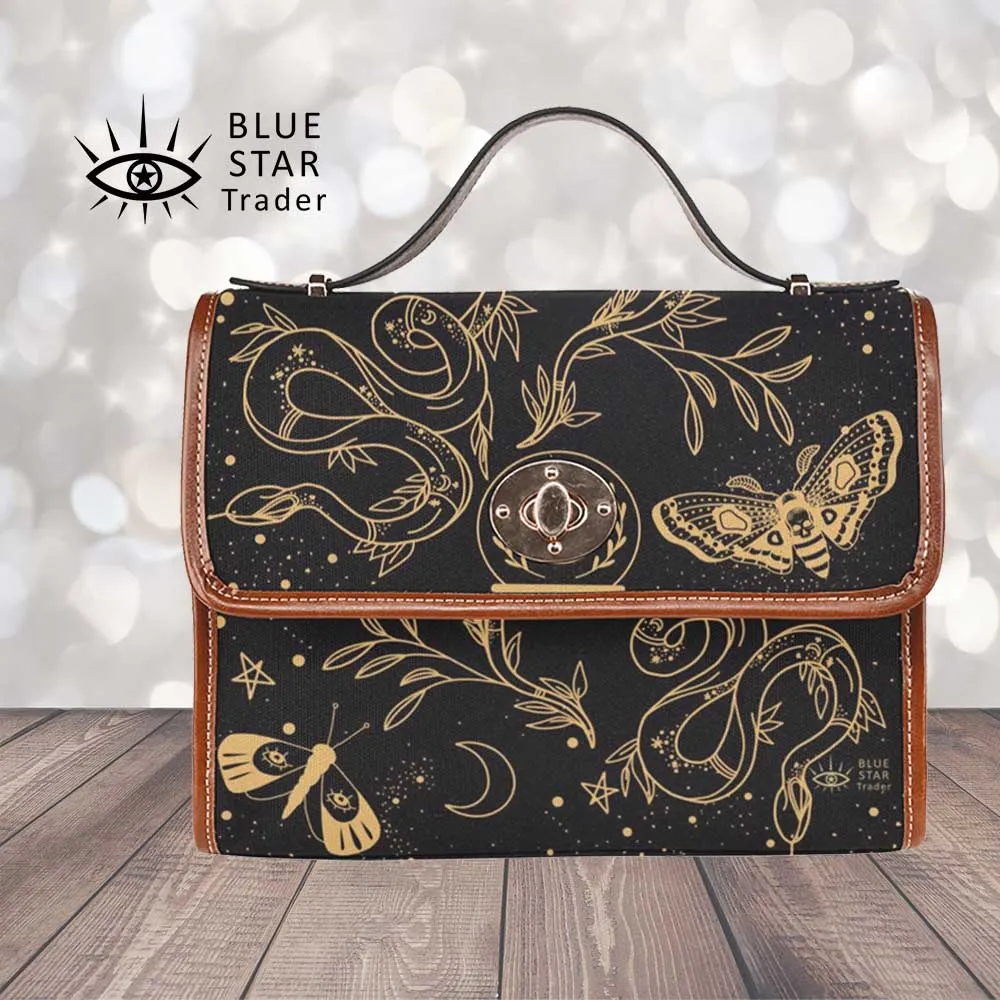 Snake and Moths Black Canvas Purse