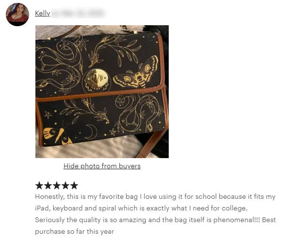 Snake and Moths Black Canvas Purse