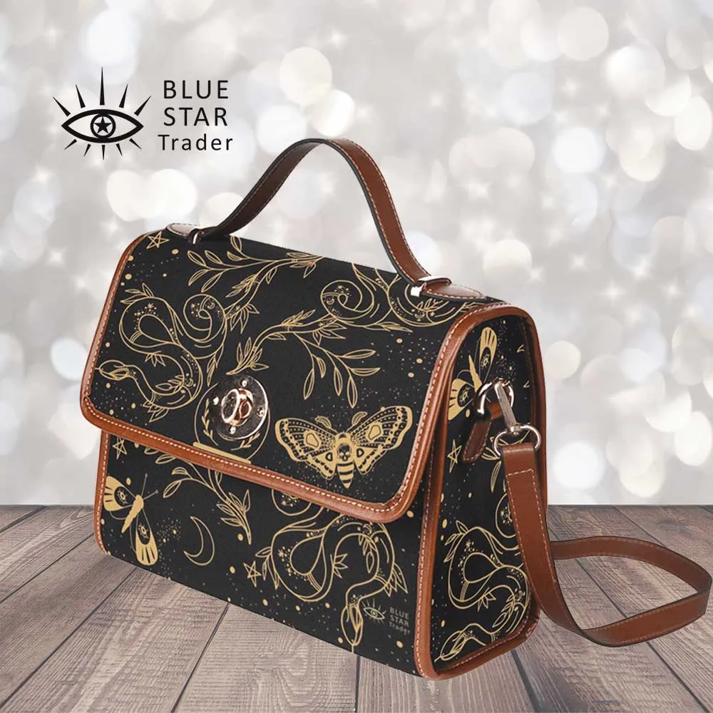 Snake and Moths Black Canvas Purse