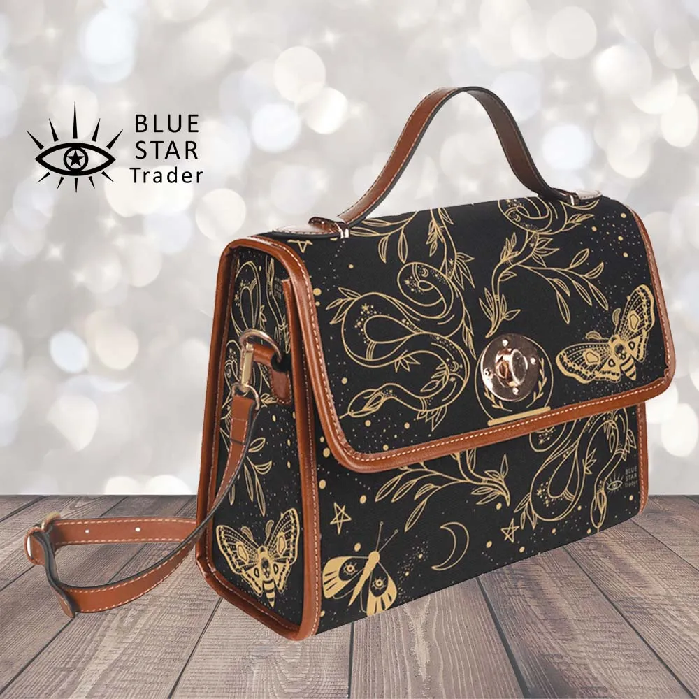 Snake and Moths Black Canvas Purse