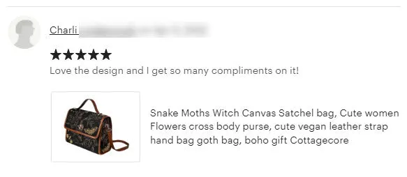 Snake and Moths Black Canvas Purse