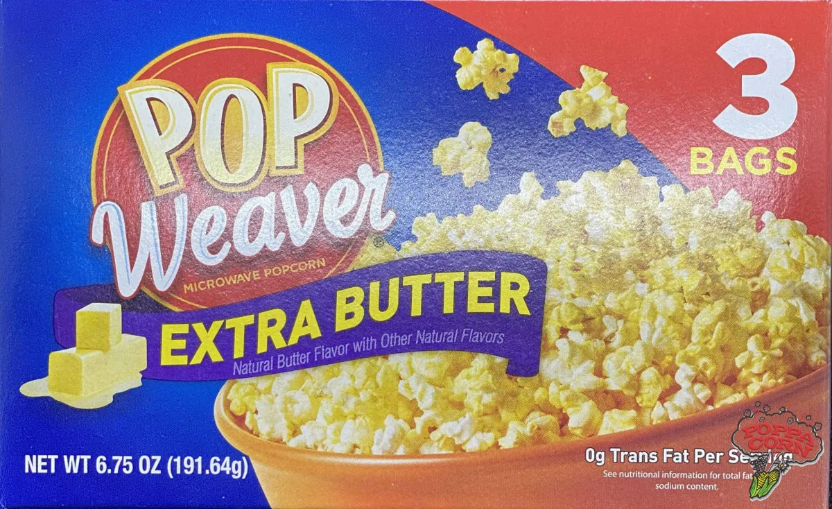 ***Sold out***Pop Weaver Extra Butter Microwave Popcorn Case of 36 (12 x 3 Bags)