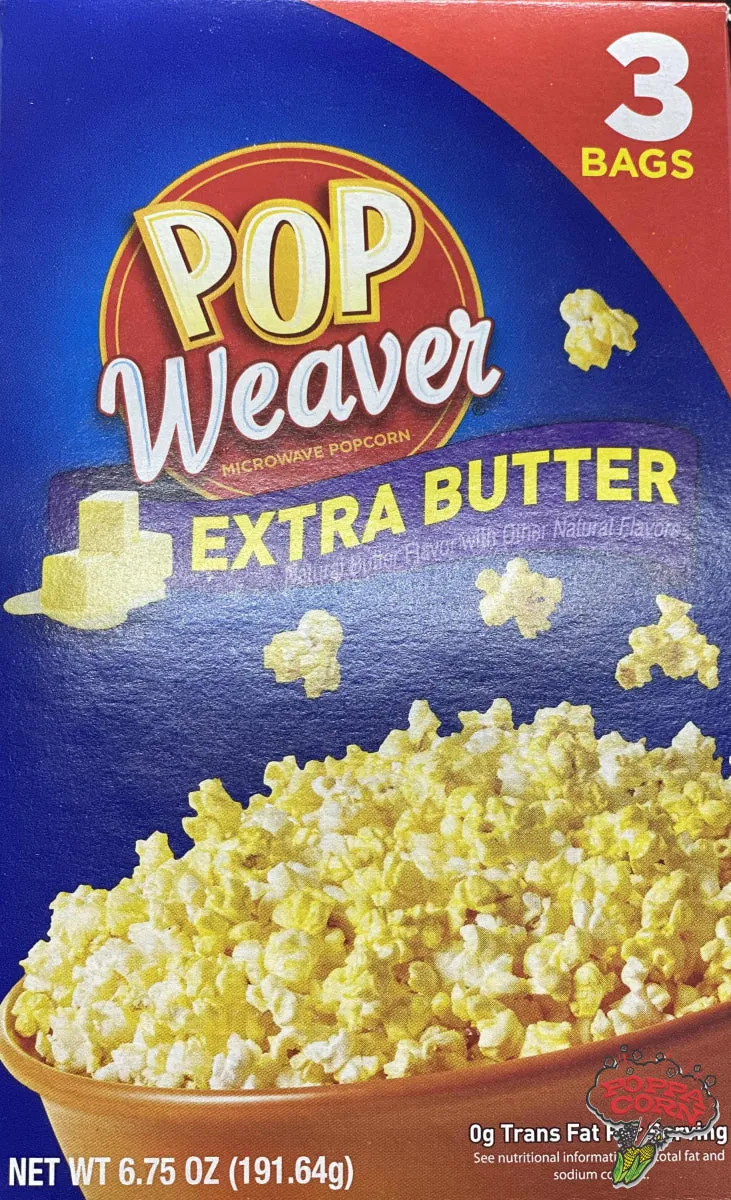 ***Sold out***Pop Weaver Extra Butter Microwave Popcorn Case of 36 (12 x 3 Bags)