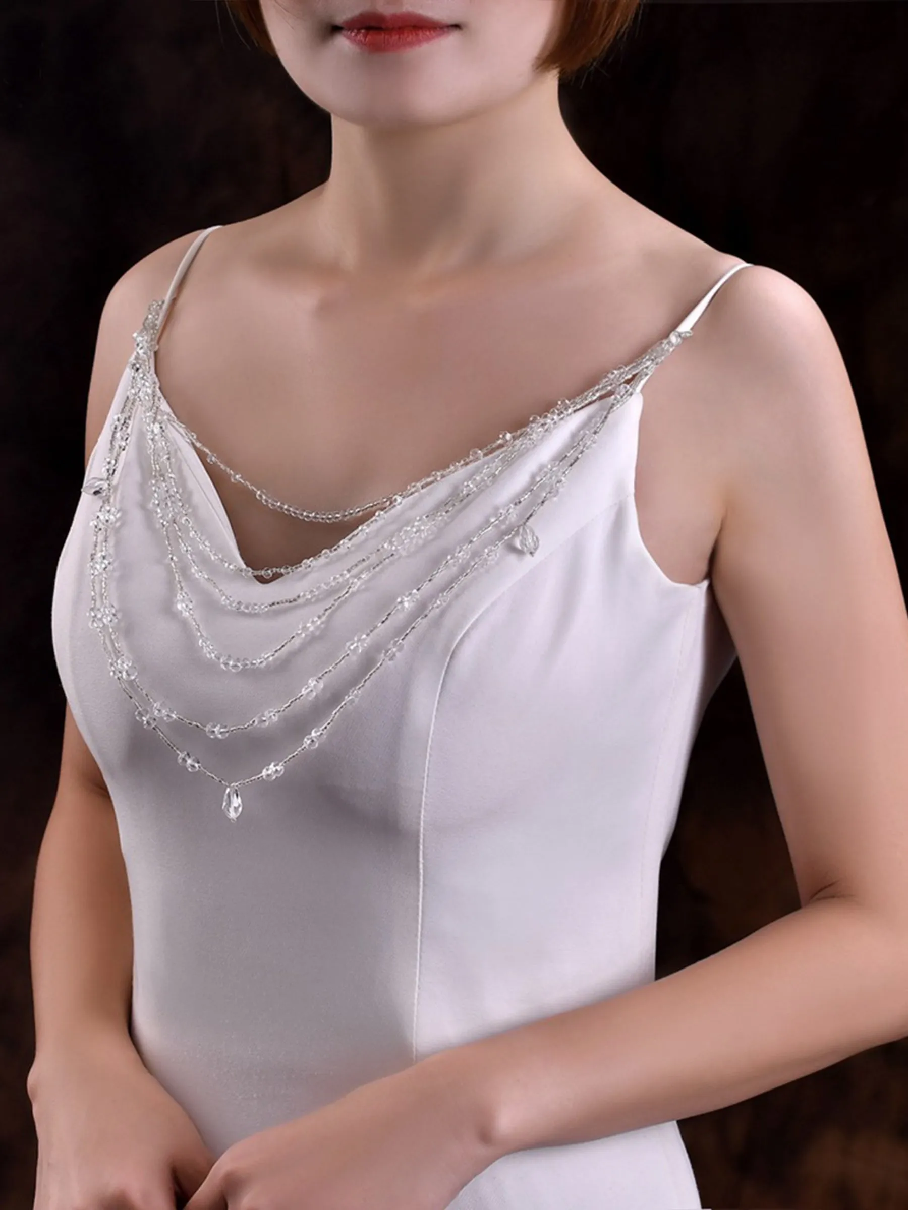 Sparkly Crystal Shoulder Chain with Detachable Layered Tassels