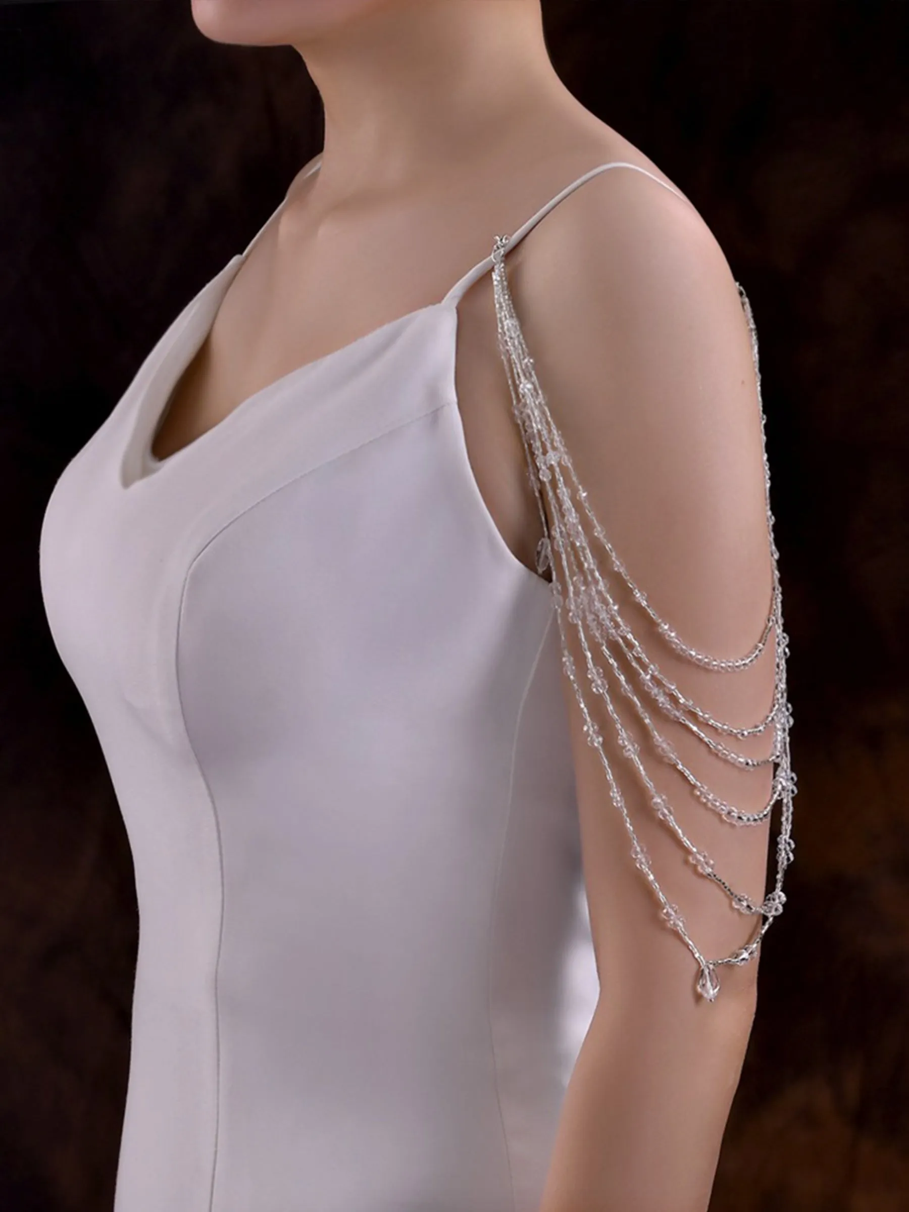 Sparkly Crystal Shoulder Chain with Detachable Layered Tassels