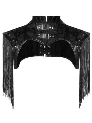 Steampunk Gothic Leather Jacket Shrug Shoulder Armor with Tassel