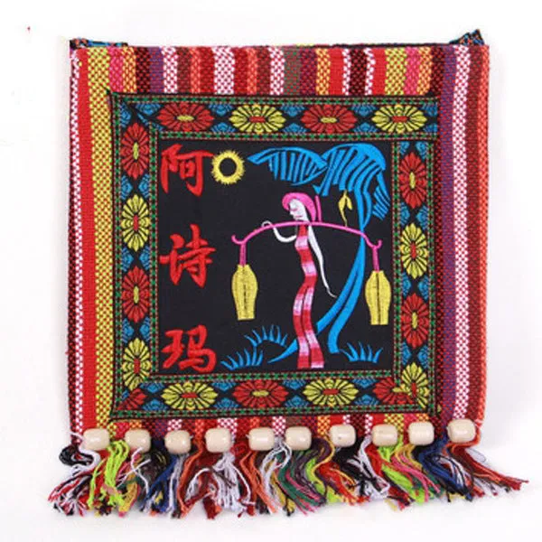 Style Embroidered Striped Cloth Tassel Camellia Crossbody Bags