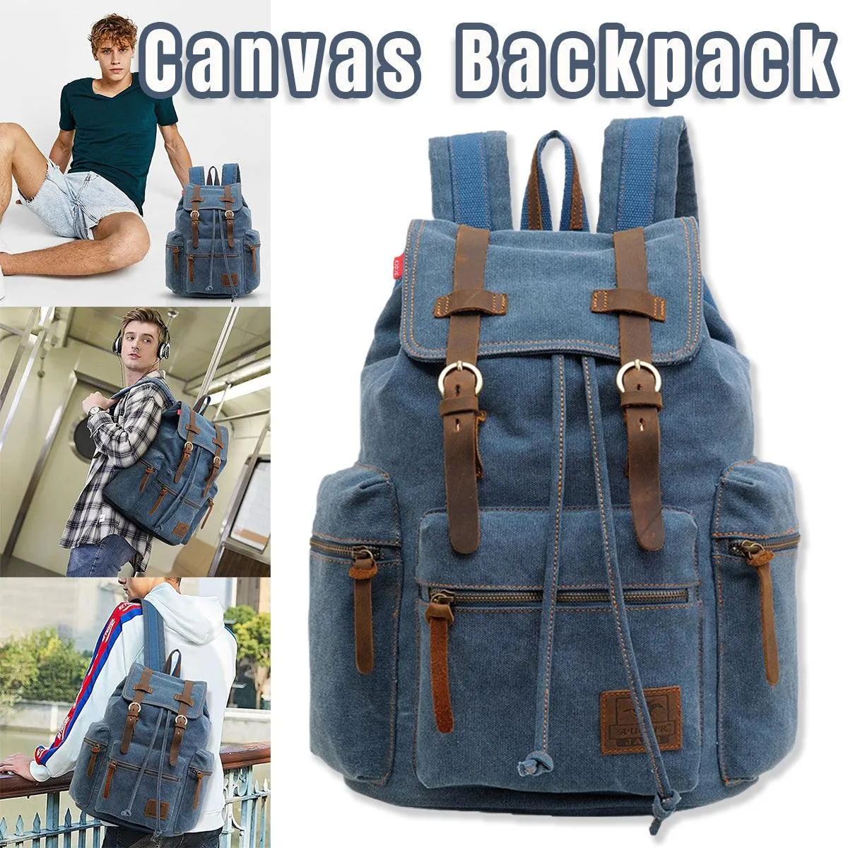 Stylish Blue Canvas Shoulder Bag Mens Travel Crossbody Messenger Tote Bag