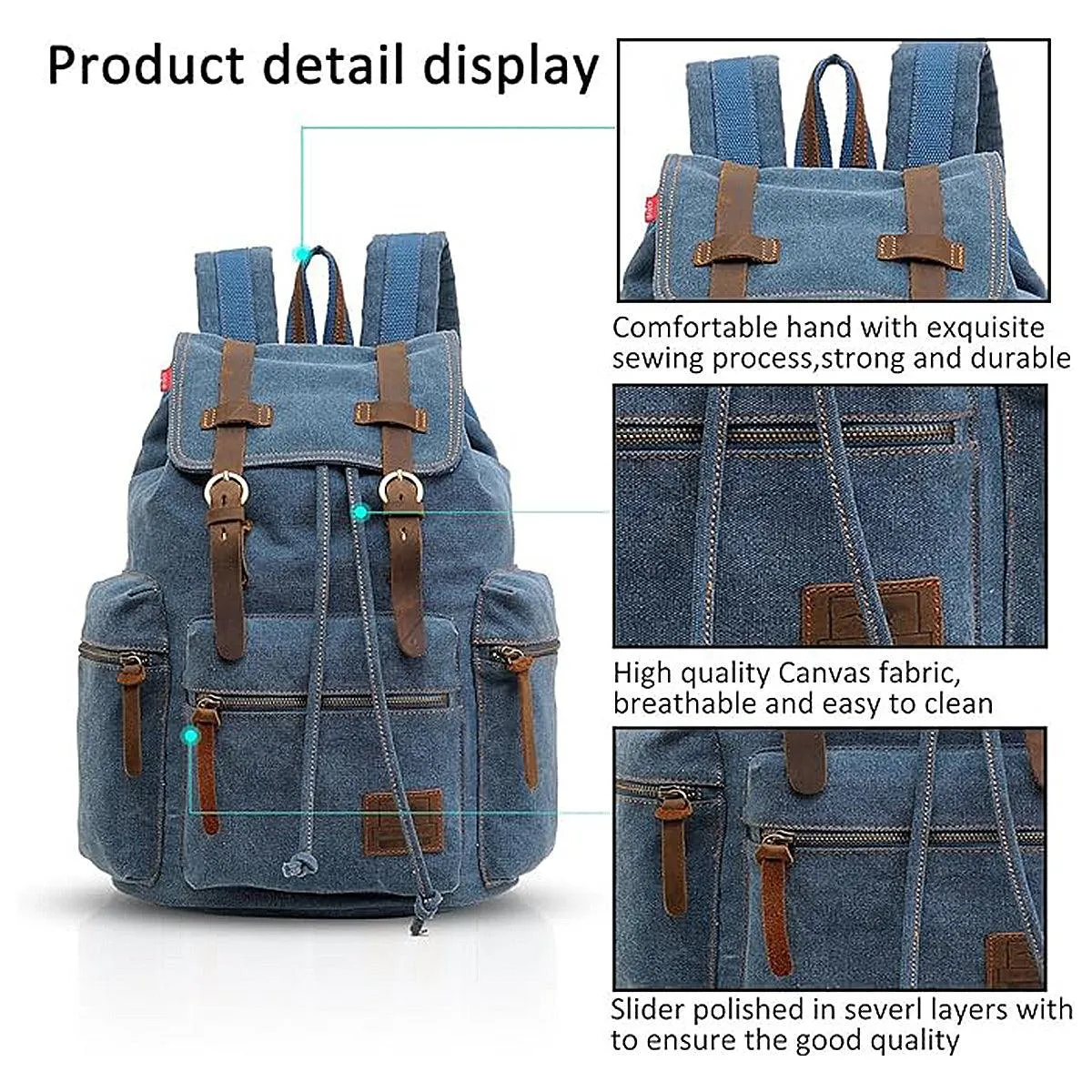 Stylish Blue Canvas Shoulder Bag Mens Travel Crossbody Messenger Tote Bag
