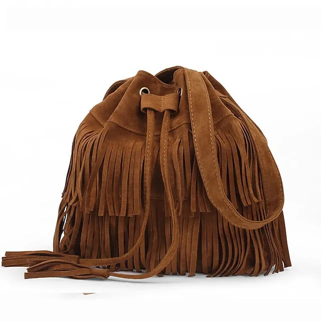 stylish fashionable womens cross-body shoulder bag faux suede fringe tassels crossbody bags for women trend
