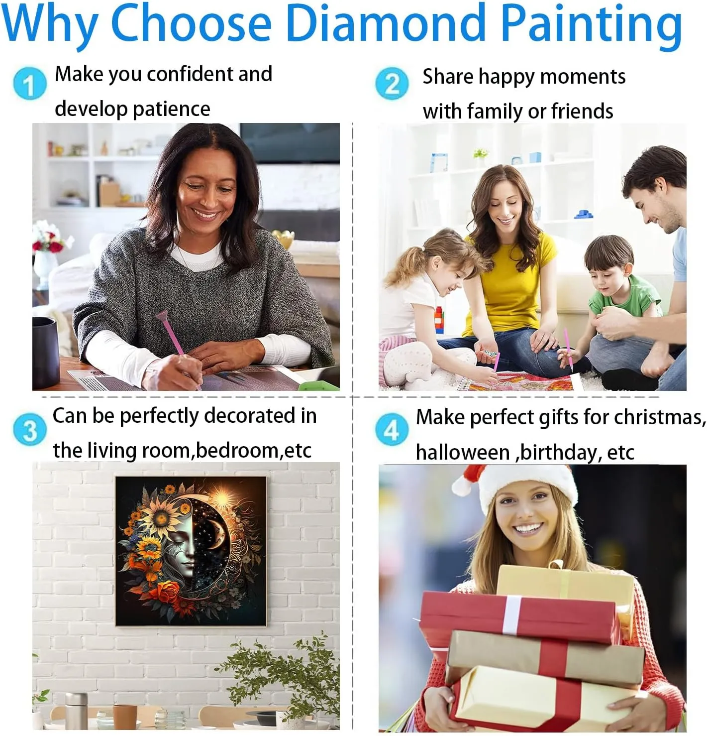 Sun and Moon 5D Custom Painting, AI Created One Of A Kind DIY Diamond Art Photo Diamond Painting Kit, Paint by Numbers for Adults