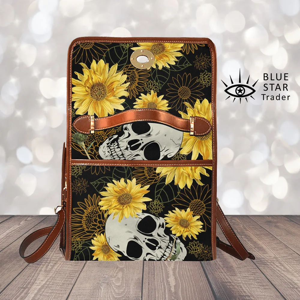 Sunflowers and Skulls Canvas Satchel bag, Cute womens cross body purse