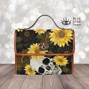 Sunflowers and Skulls Canvas Satchel bag, Cute womens cross body purse