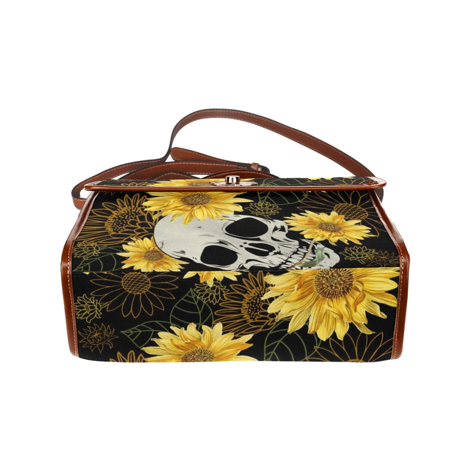 Sunflowers and Skulls Canvas Satchel bag, Cute womens cross body purse