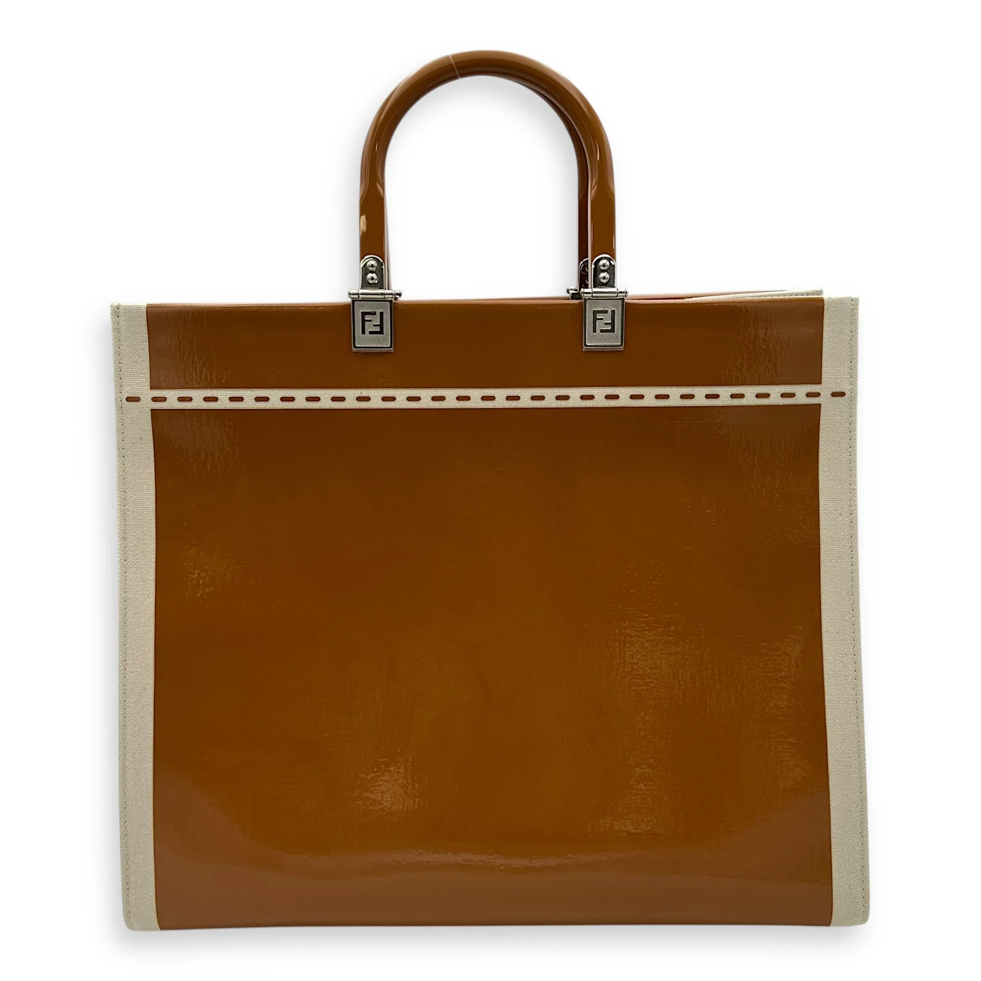 Sunshine Tote Bag Brown in Canvas, Silver hardware