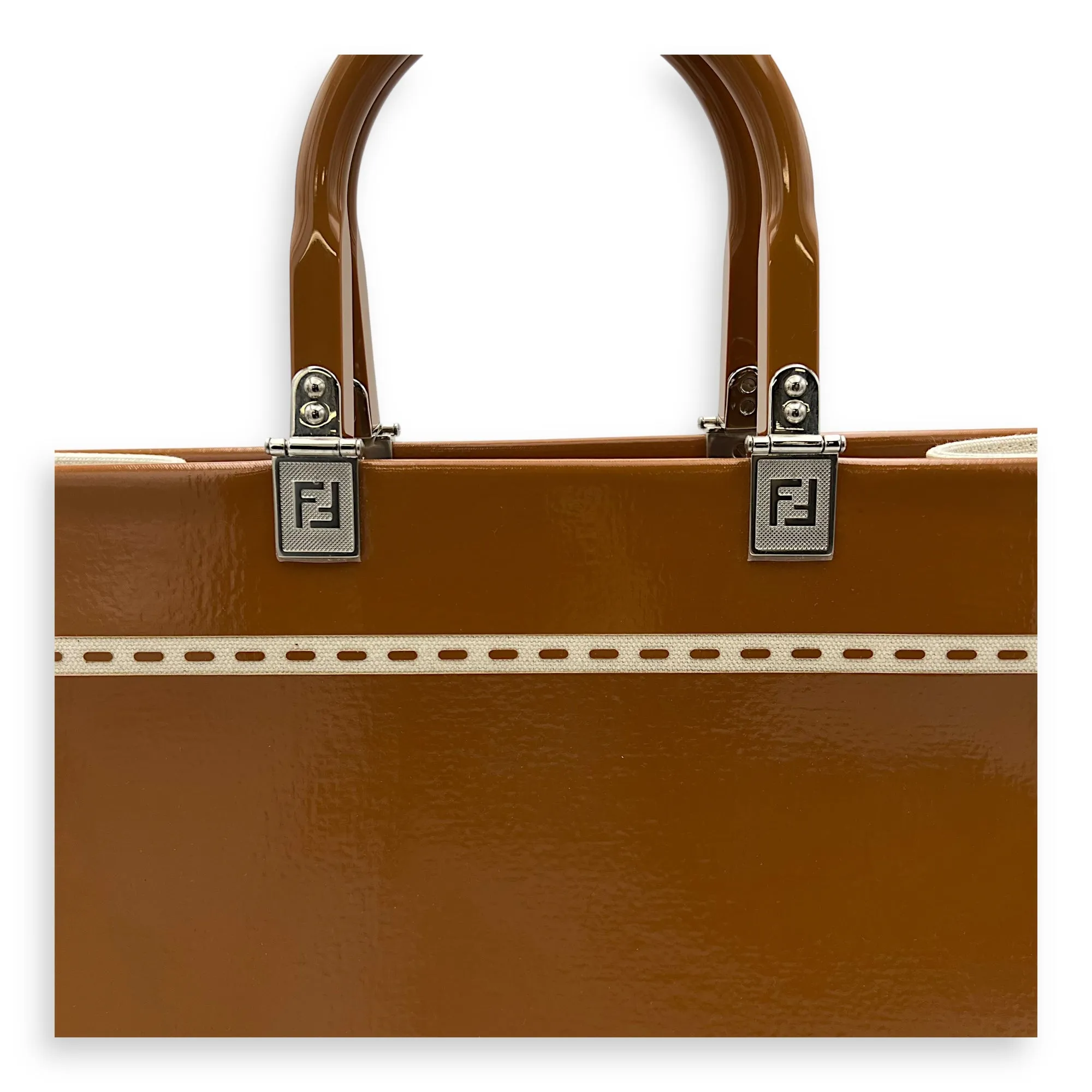 Sunshine Tote Bag Brown in Canvas, Silver hardware