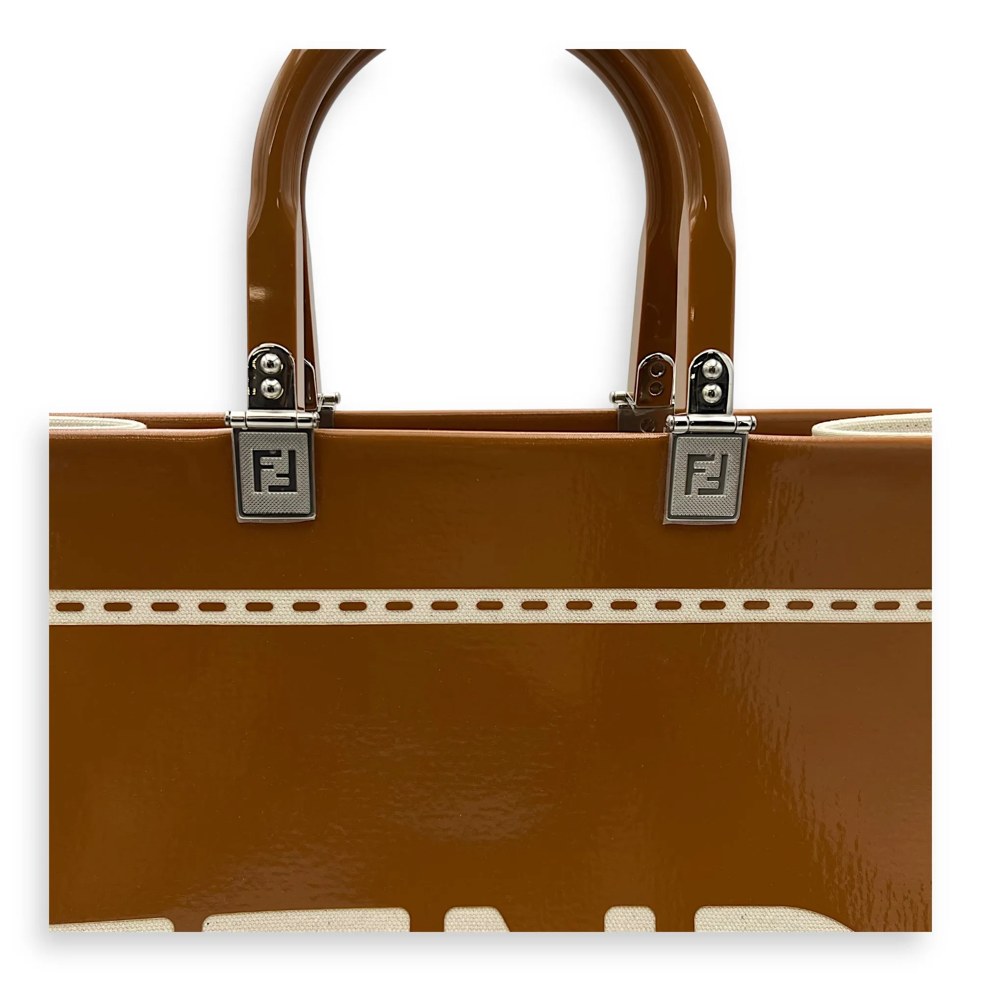 Sunshine Tote Bag Brown in Canvas, Silver hardware