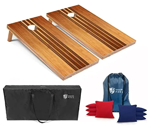 Tailgating Pros Cornhole Boards - 4'x2' Wooden Cornhole Game w/Carrying Case & Set of 8 Cornhole Bean Bags w/Tote