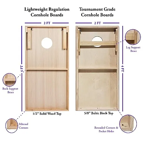 Tailgating Pros Cornhole Boards - 4'x2' Wooden Cornhole Game w/Carrying Case & Set of 8 Cornhole Bean Bags w/Tote