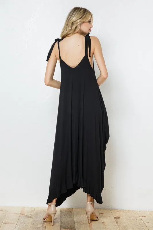 The Shoulder Tie Dress-Black
