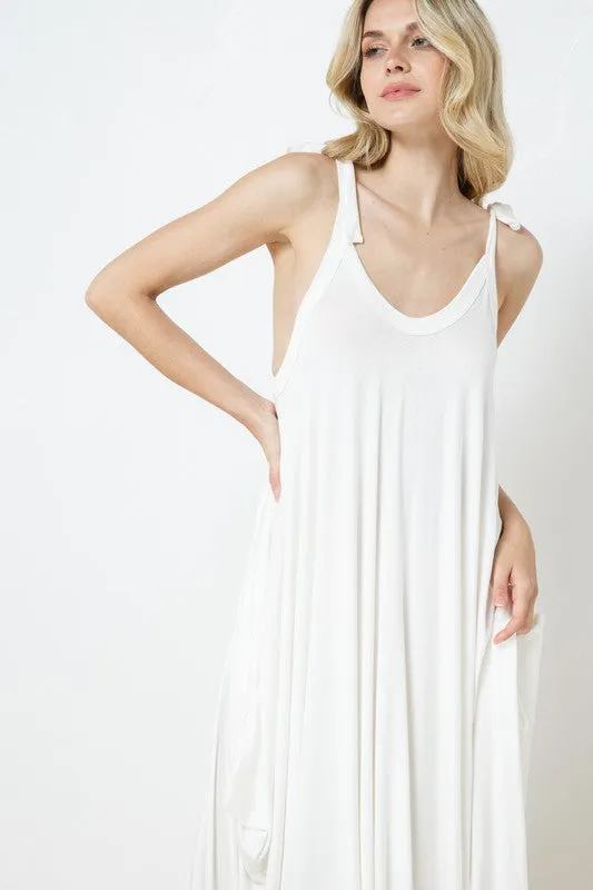 The Shoulder Tie Dress-White