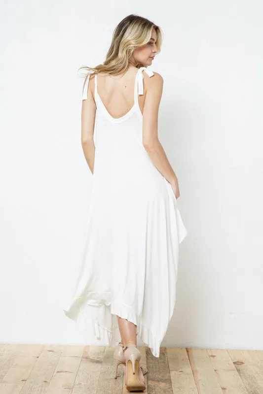 The Shoulder Tie Dress-White