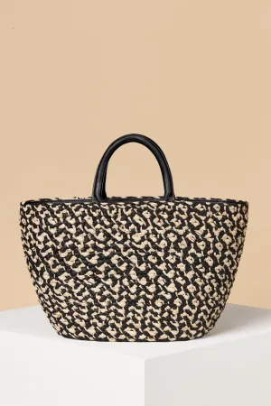 Top Handle Raffia Tote / Black Mélange