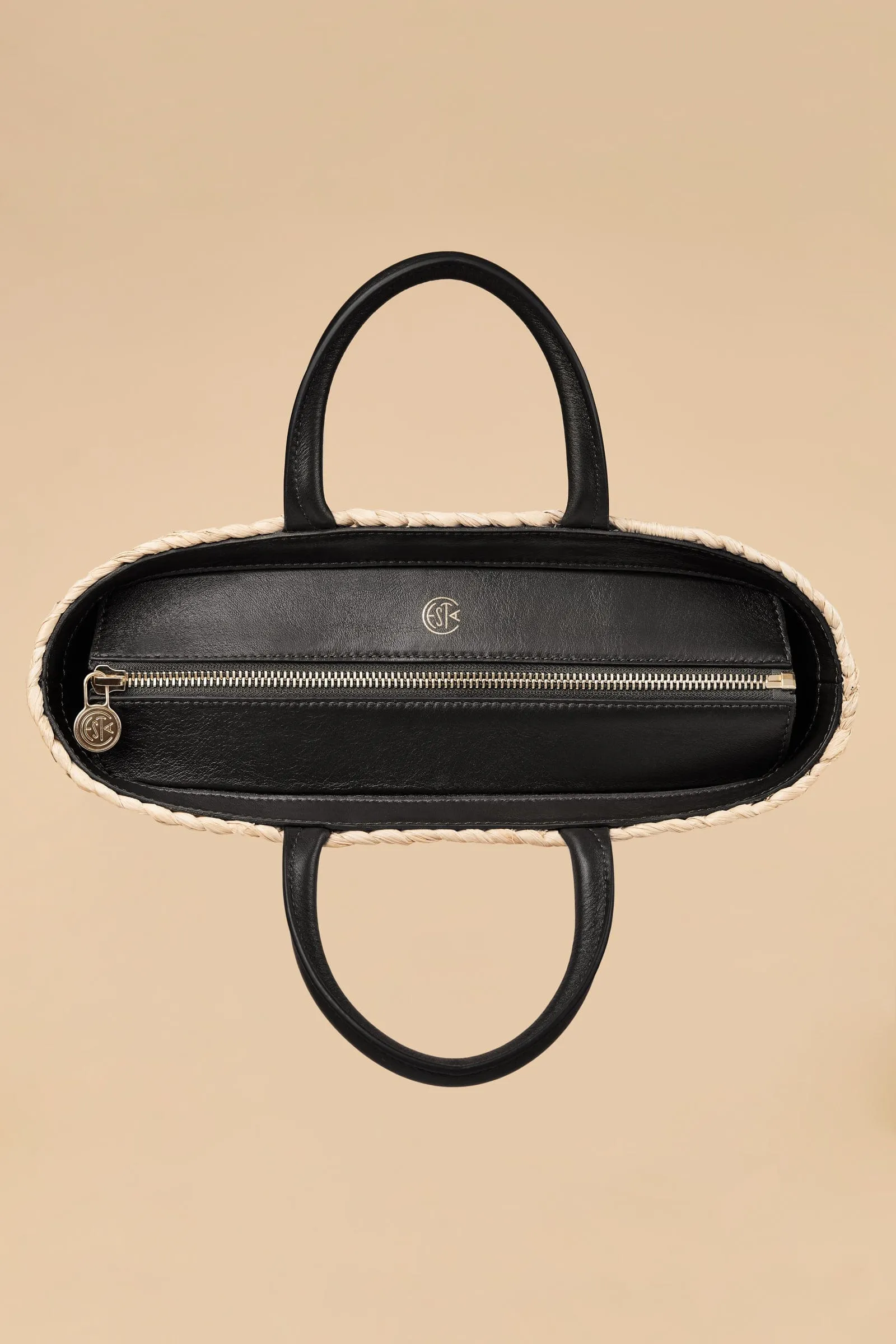 Top Handle Raffia Tote / Black Mélange