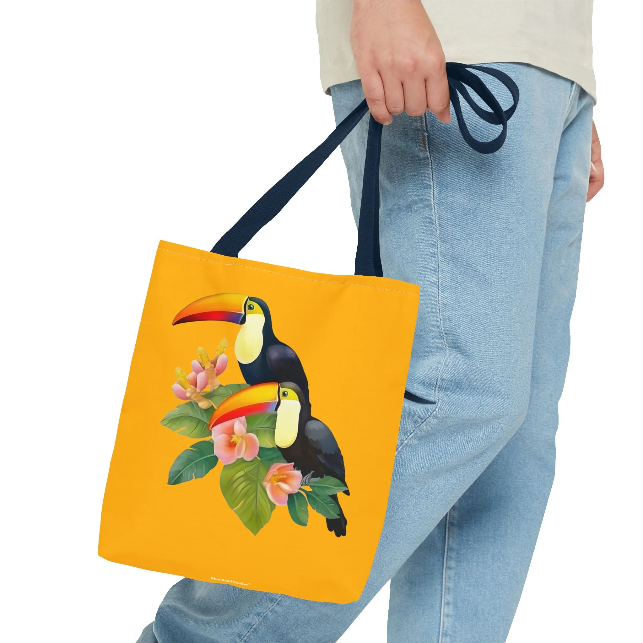 Toucan Go Anywhere! Gold Tote Bag - Take the Tropics with You, Anywhere You Go! Available in 3 sizes.