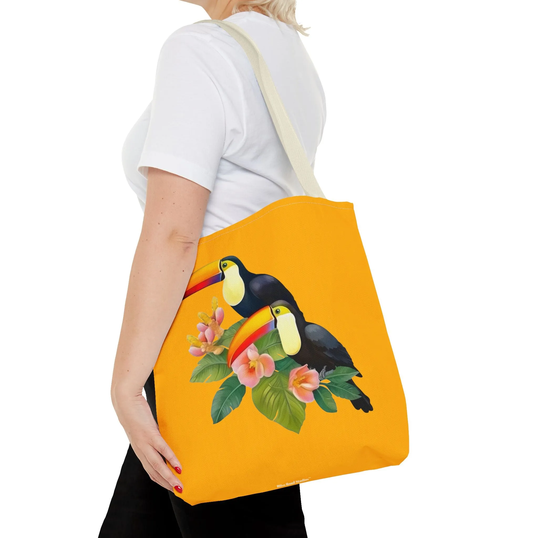 Toucan Go Anywhere! Gold Tote Bag - Take the Tropics with You, Anywhere You Go! Available in 3 sizes.