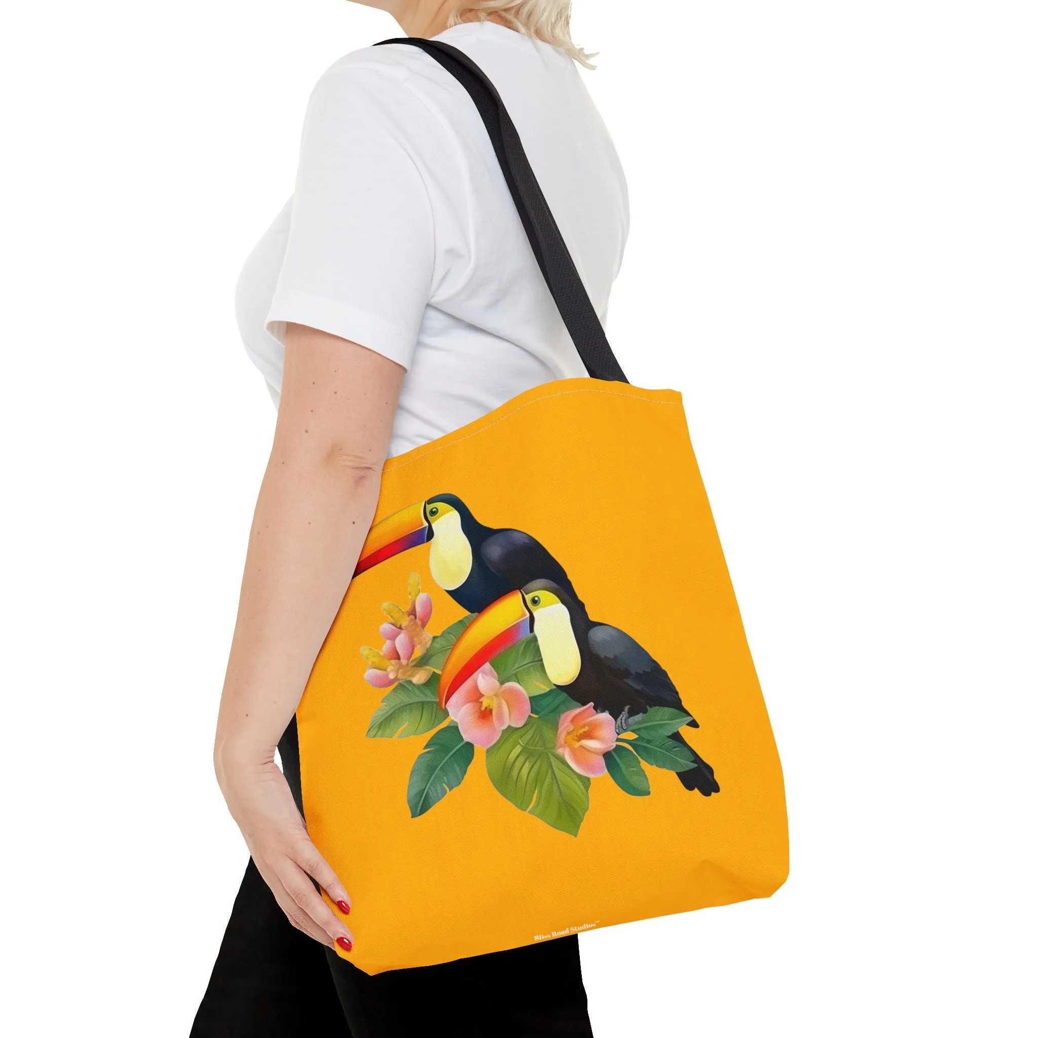 Toucan Go Anywhere! Gold Tote Bag - Take the Tropics with You, Anywhere You Go! Available in 3 sizes.