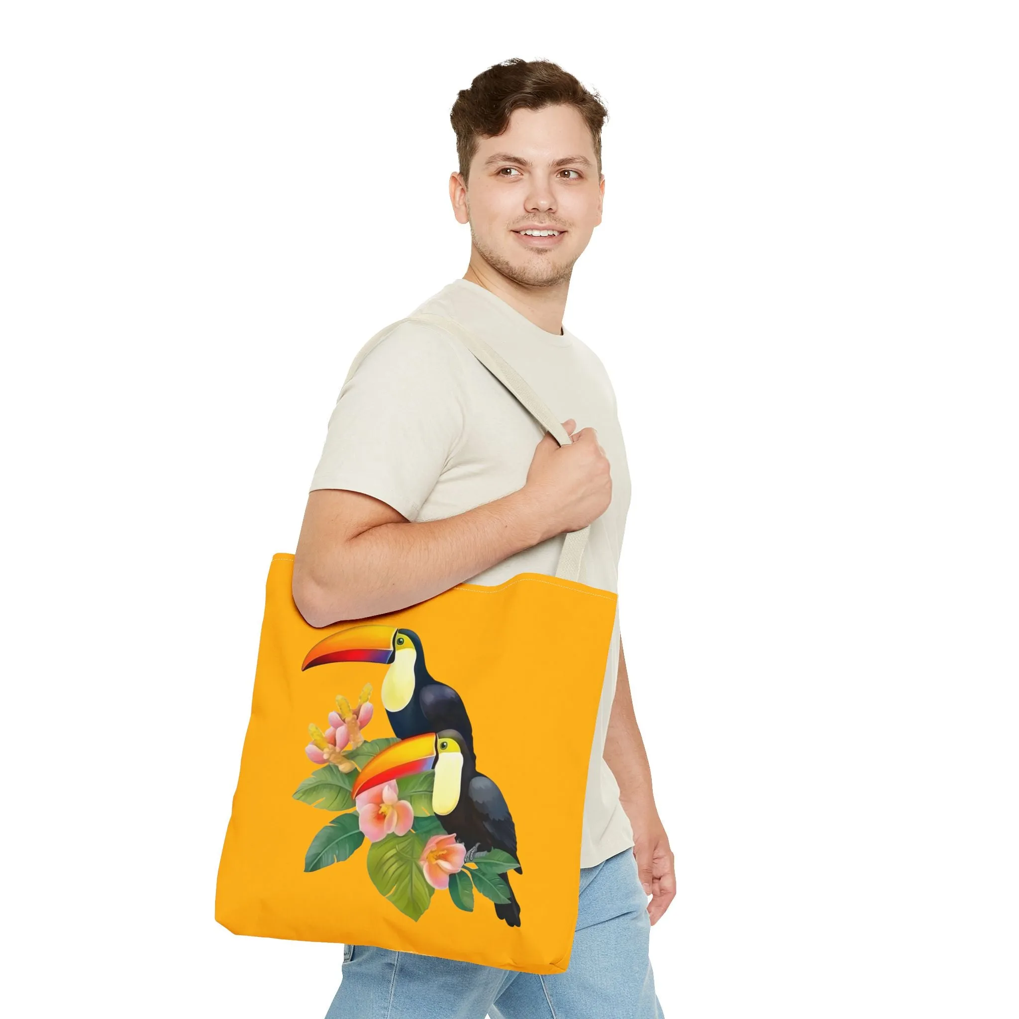 Toucan Go Anywhere! Gold Tote Bag - Take the Tropics with You, Anywhere You Go! Available in 3 sizes.