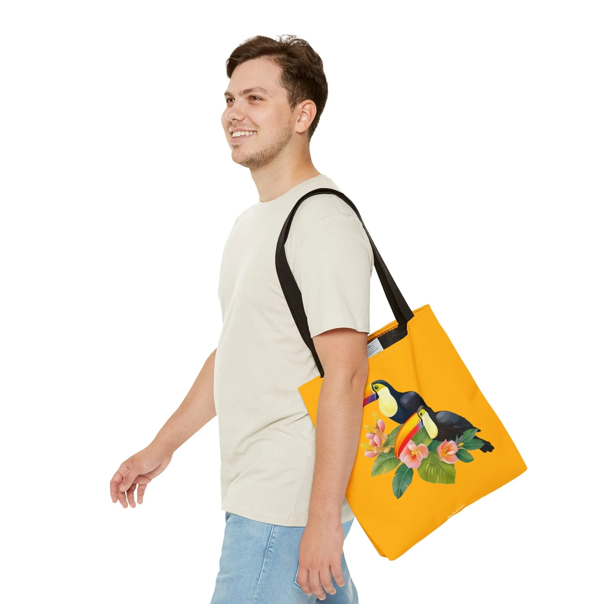 Toucan Go Anywhere! Gold Tote Bag - Take the Tropics with You, Anywhere You Go! Available in 3 sizes.