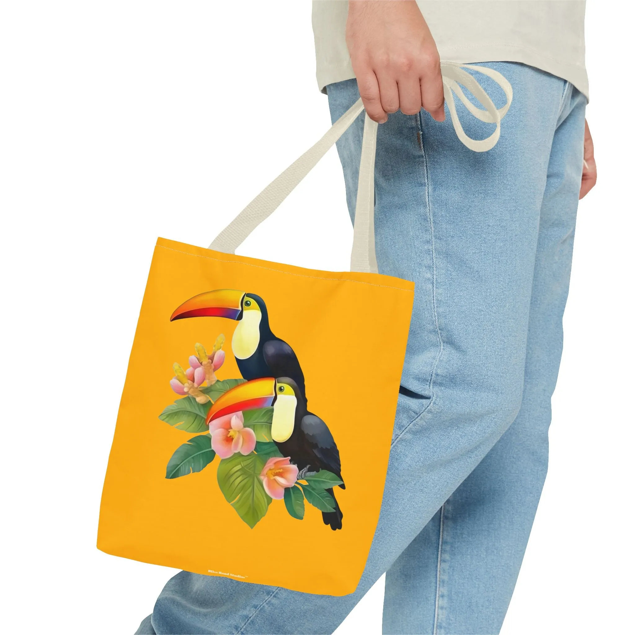 Toucan Go Anywhere! Gold Tote Bag - Take the Tropics with You, Anywhere You Go! Available in 3 sizes.