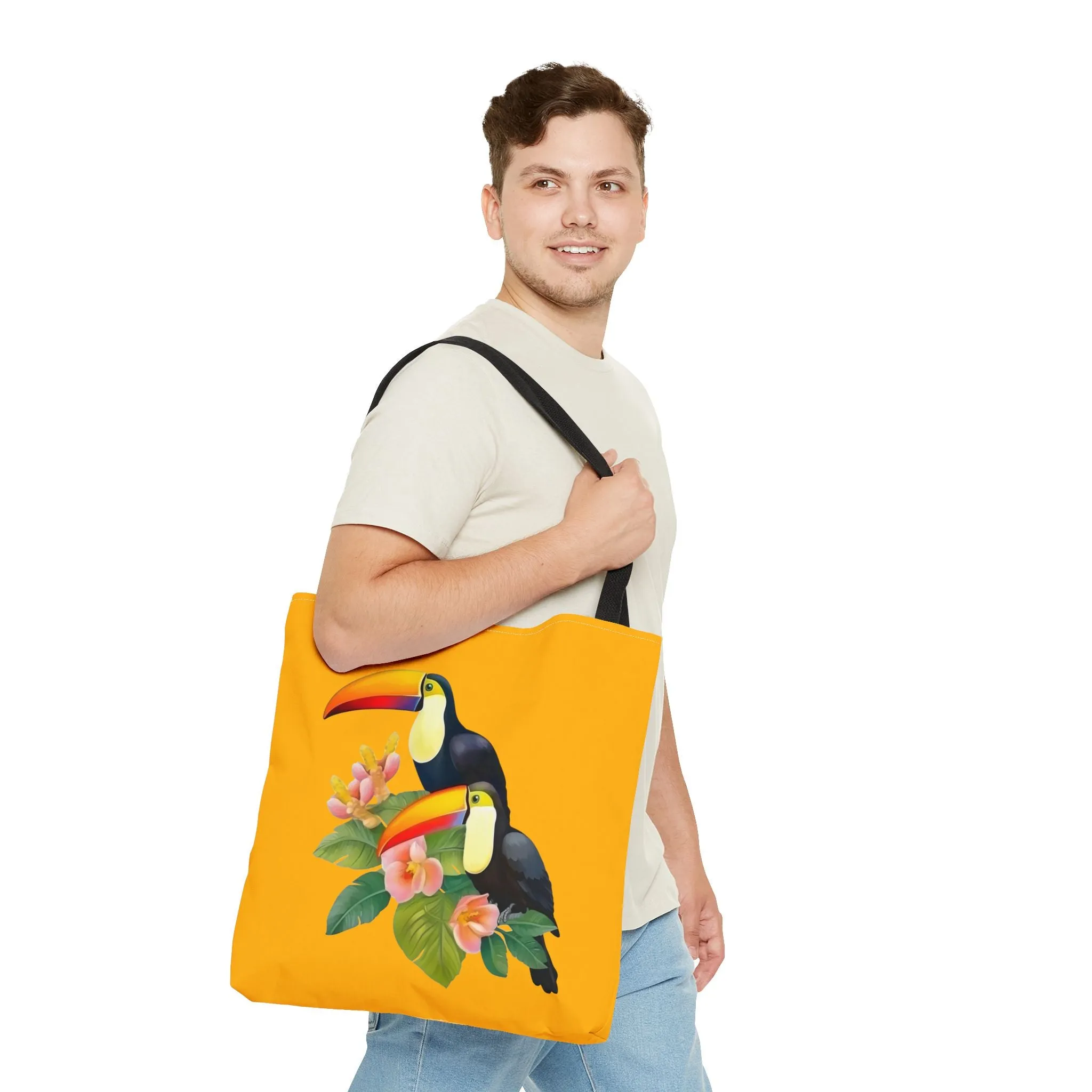 Toucan Go Anywhere! Gold Tote Bag - Take the Tropics with You, Anywhere You Go! Available in 3 sizes.