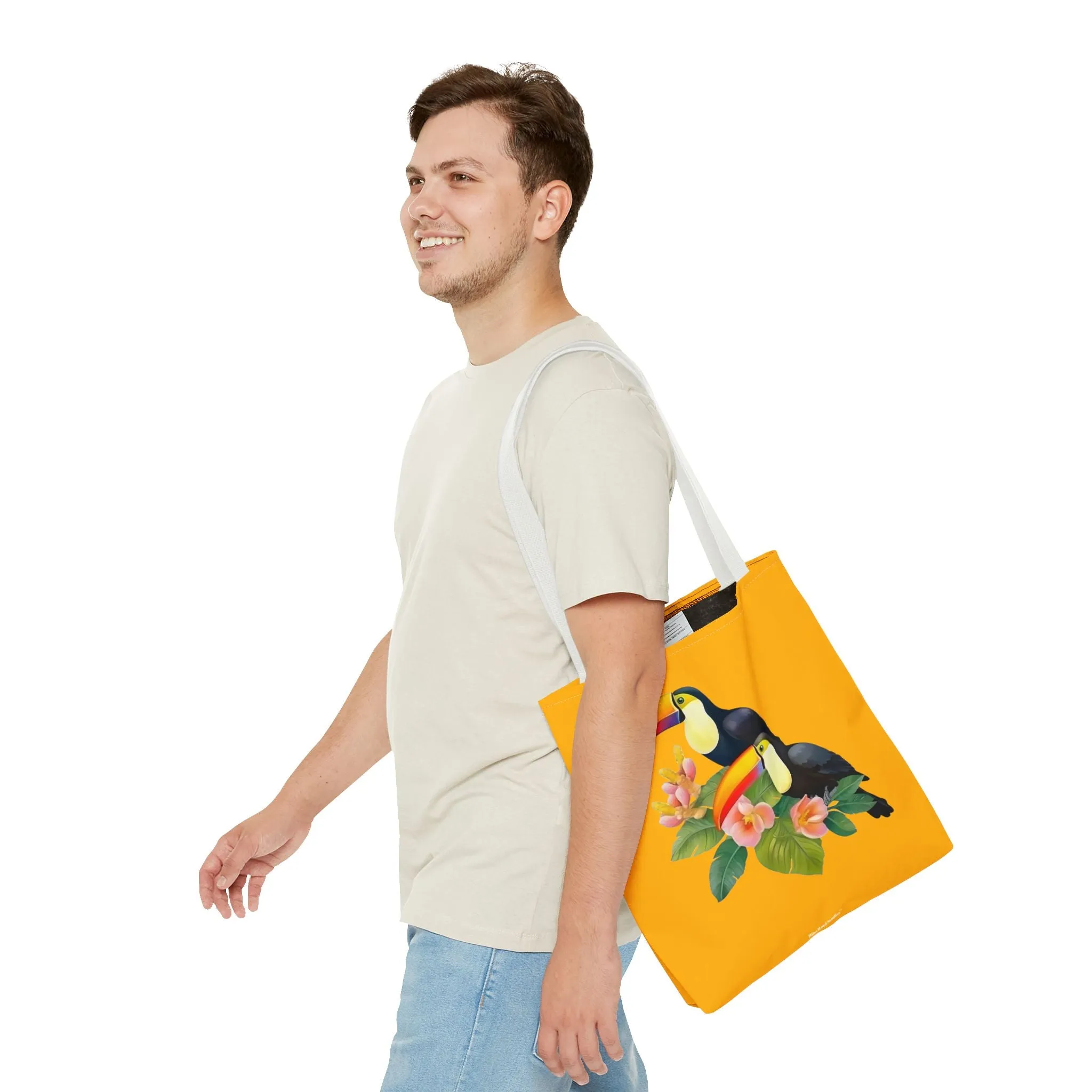 Toucan Go Anywhere! Gold Tote Bag - Take the Tropics with You, Anywhere You Go! Available in 3 sizes.