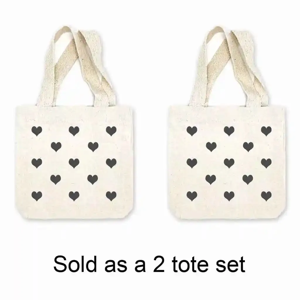 Valentine's All Over Hearts Mini Tote Bags - Sold as set of 2