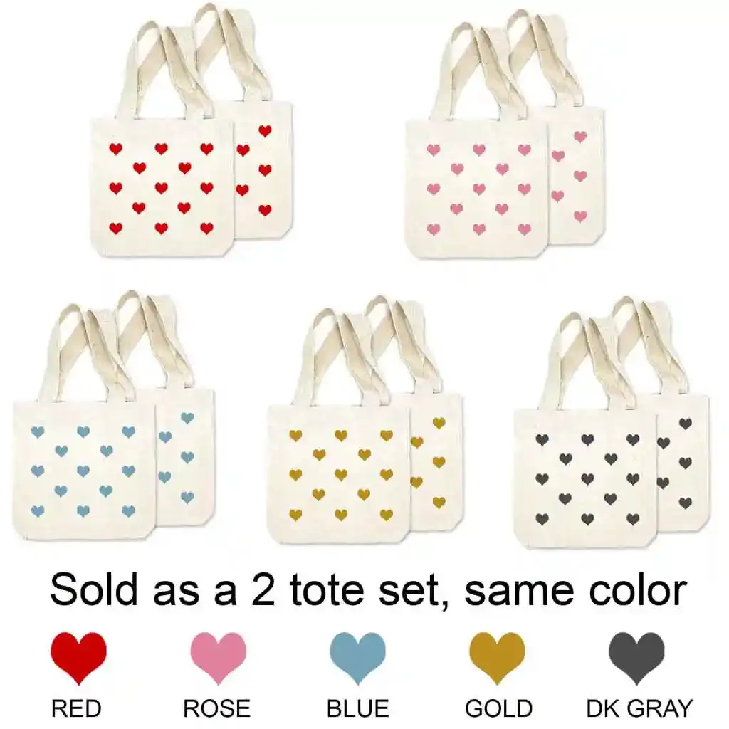 Valentine's All Over Hearts Mini Tote Bags - Sold as set of 2