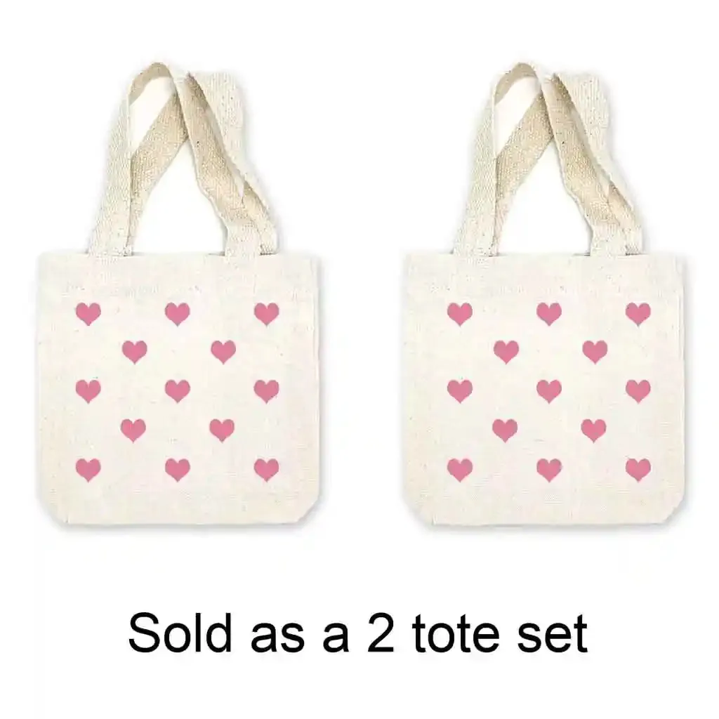 Valentine's All Over Hearts Mini Tote Bags - Sold as set of 2