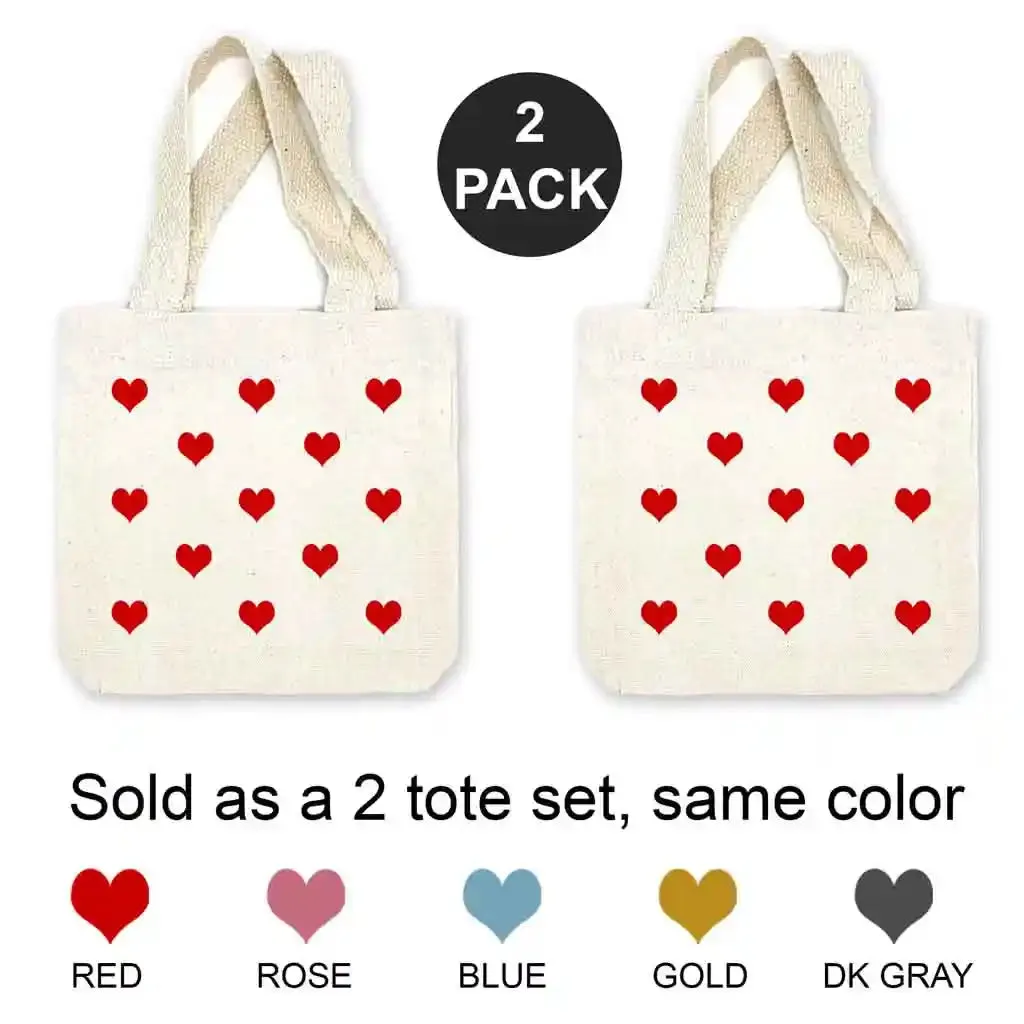 Valentine's All Over Hearts Mini Tote Bags - Sold as set of 2