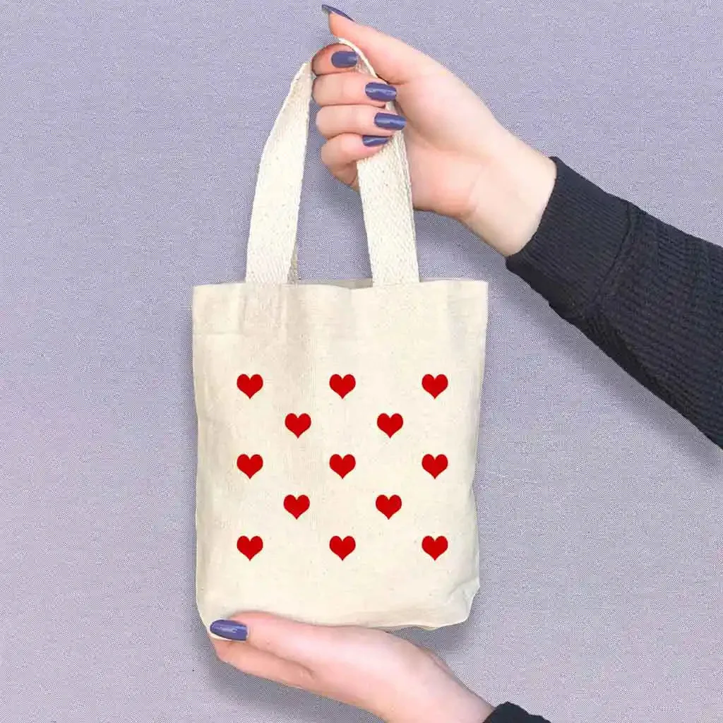 Valentine's All Over Hearts Mini Tote Bags - Sold as set of 2